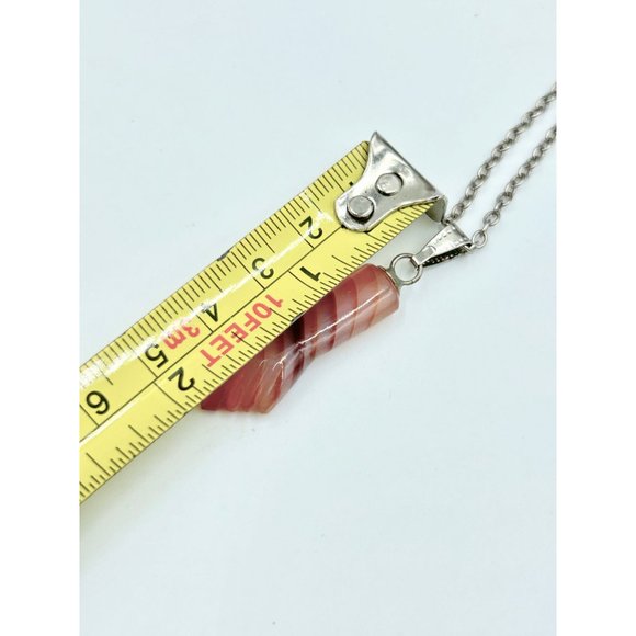 Vintage Striped Agate Mano Figa Pendant Necklace Genuine Stone Silver Tone Chain - Picture 7 of 7